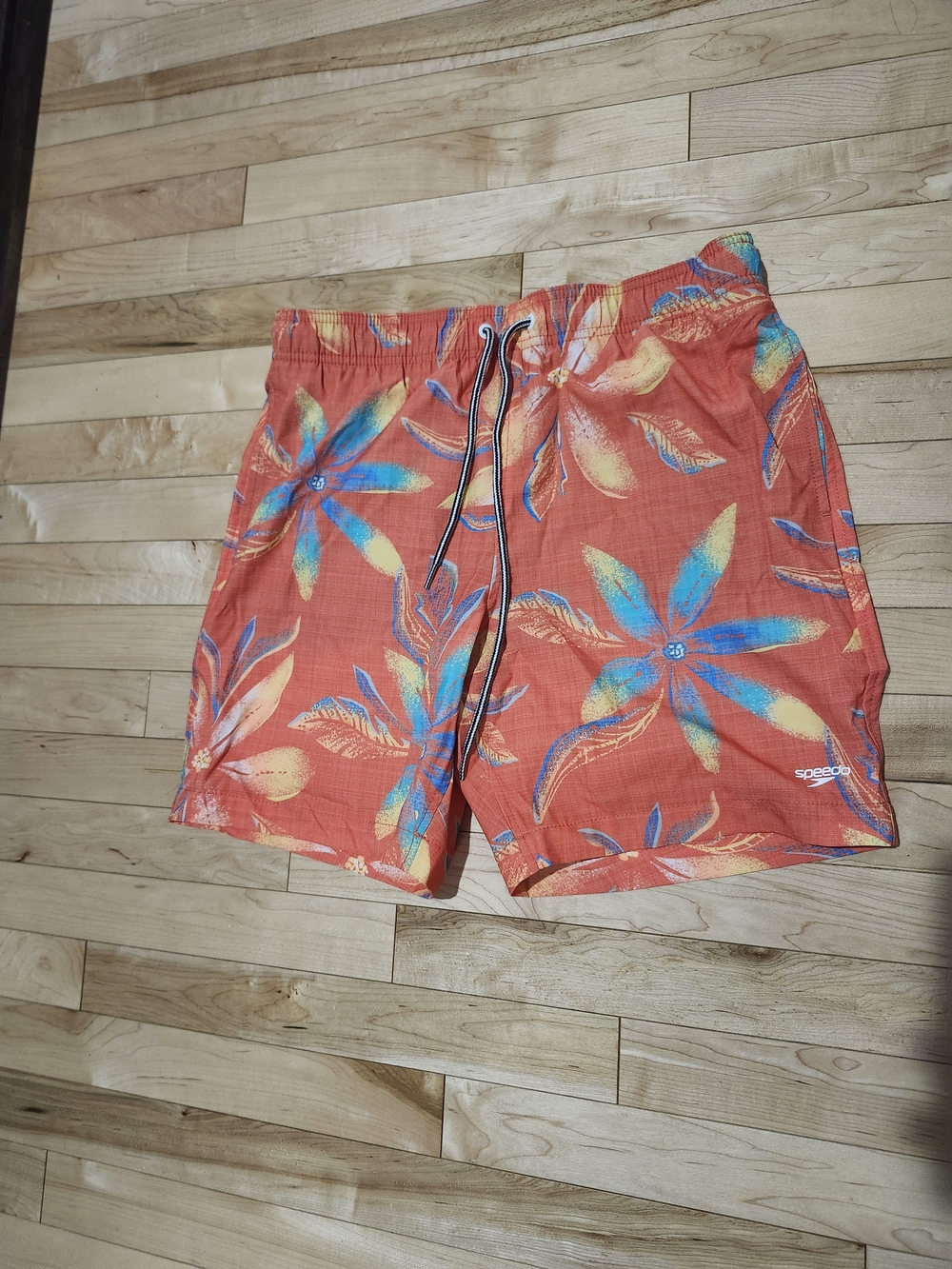 Speedo Orange Tropical Floral Swim Trunks Men's Size Medium